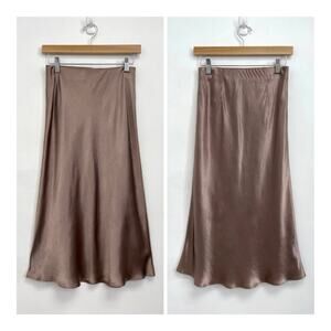 Babaton Satin Slip Midi Skirt Pull On Minimalist Luxury 90s Chic Taupe - Size 6